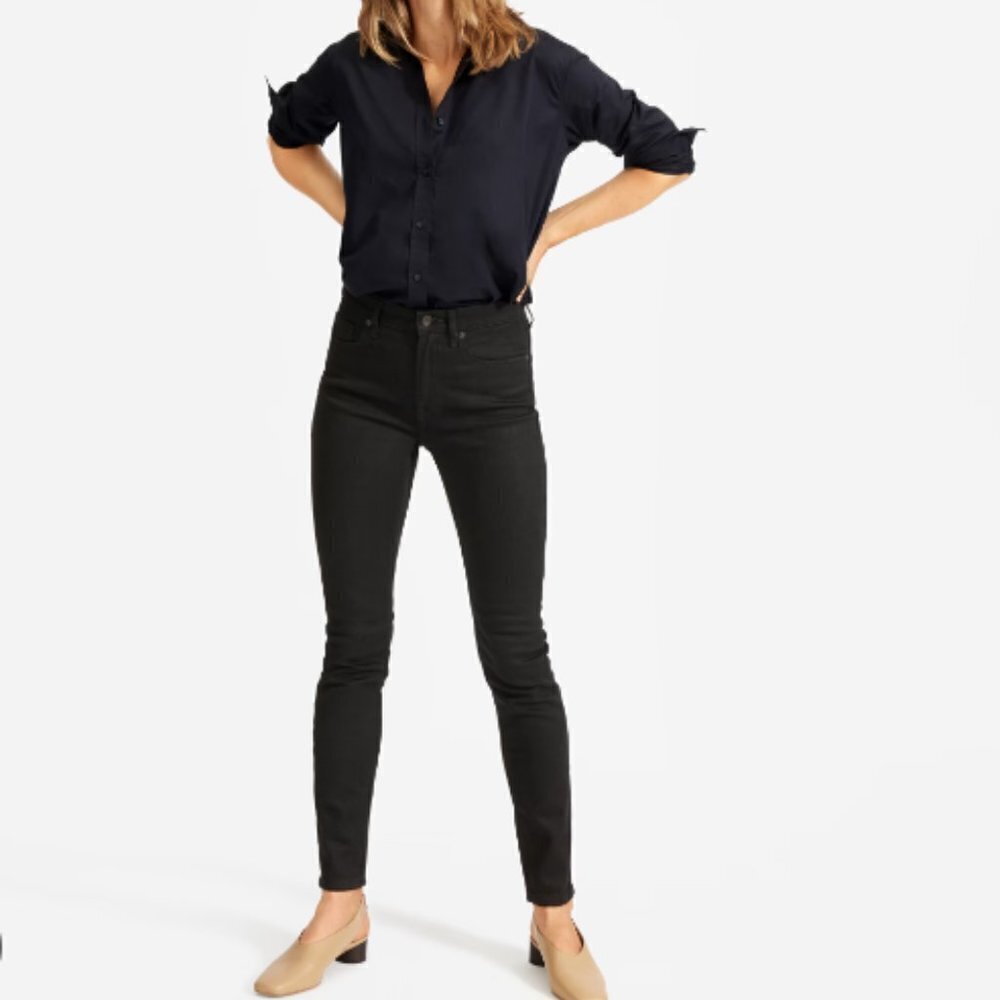 Everlane Mid Rise Black Skinny Denim Jeans Sz 25 Ankle P278